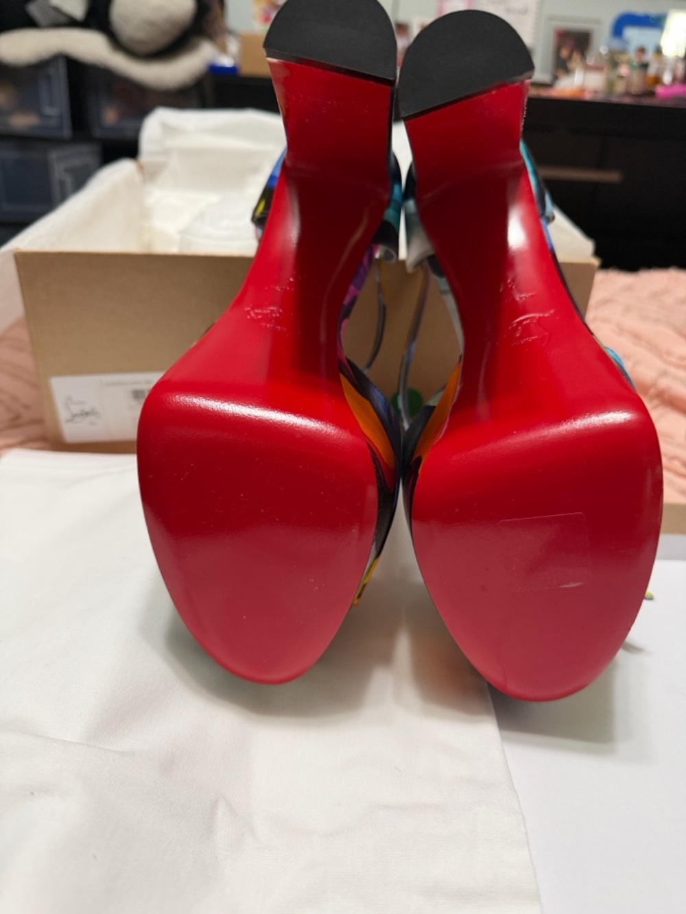 Christian Louboutin Multicolor Floral Platform Heels with Red Sole - Picture 10 of 10